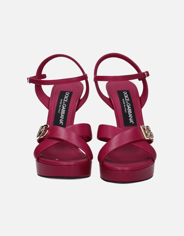 High Heel Leather Sandals with Buckle Closure Women - Pink