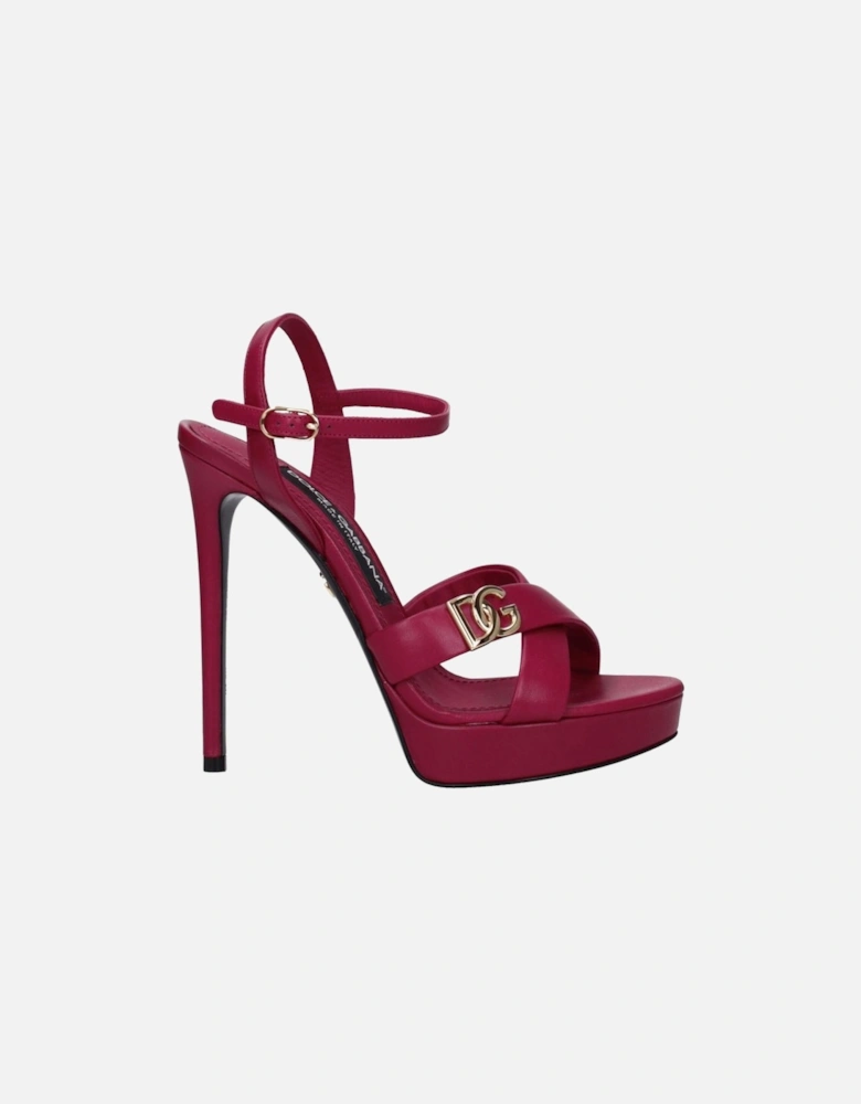 High Heel Leather Sandals with Buckle Closure Women - Pink