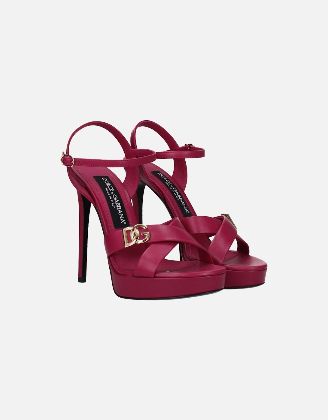 High Heel Leather Sandals with Buckle Closure Women - Pink