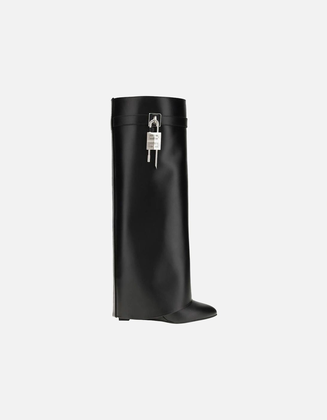 Shark Lock Calfskin Leather Wedge Heel Boots Women - Black, 4 of 3