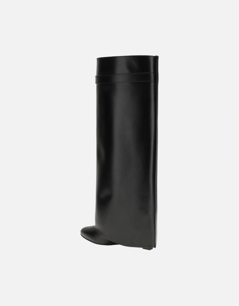 Shark Lock Calfskin Leather Wedge Heel Boots Women - Black