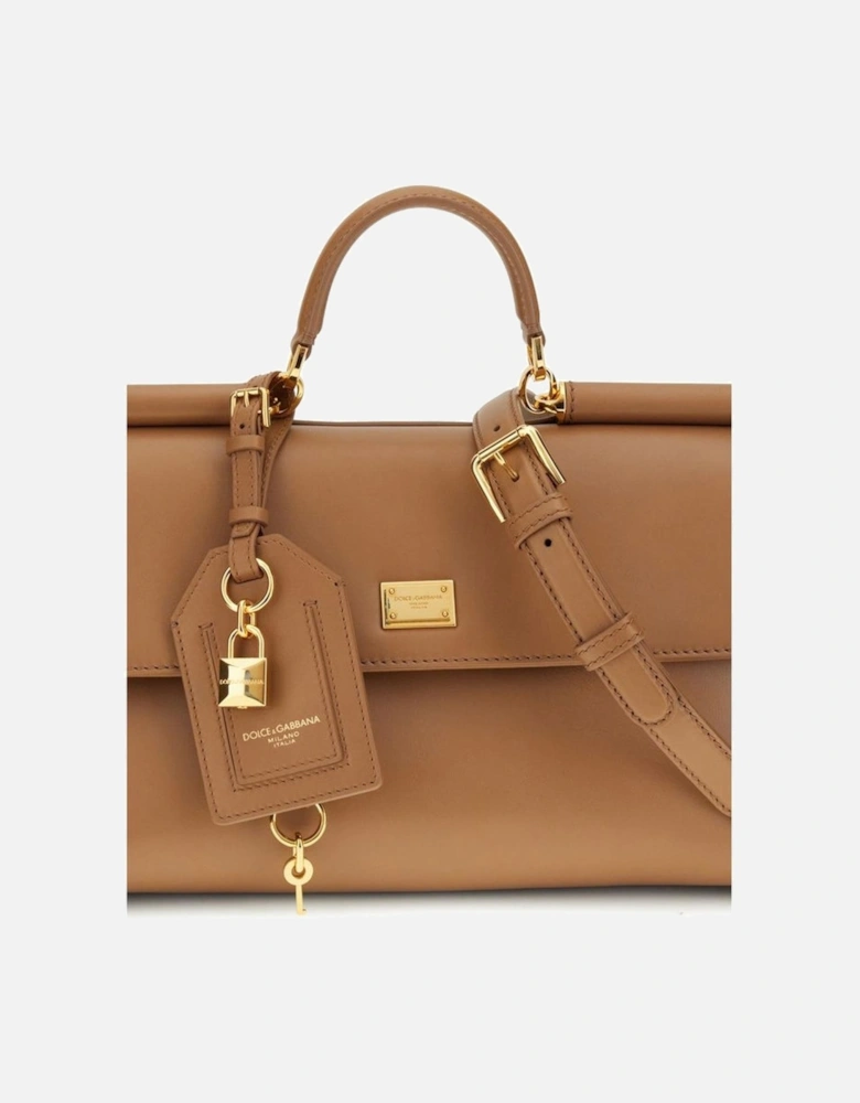My Sicily Leather Handbag with Top Handle Women - Beige Shoulder Bags