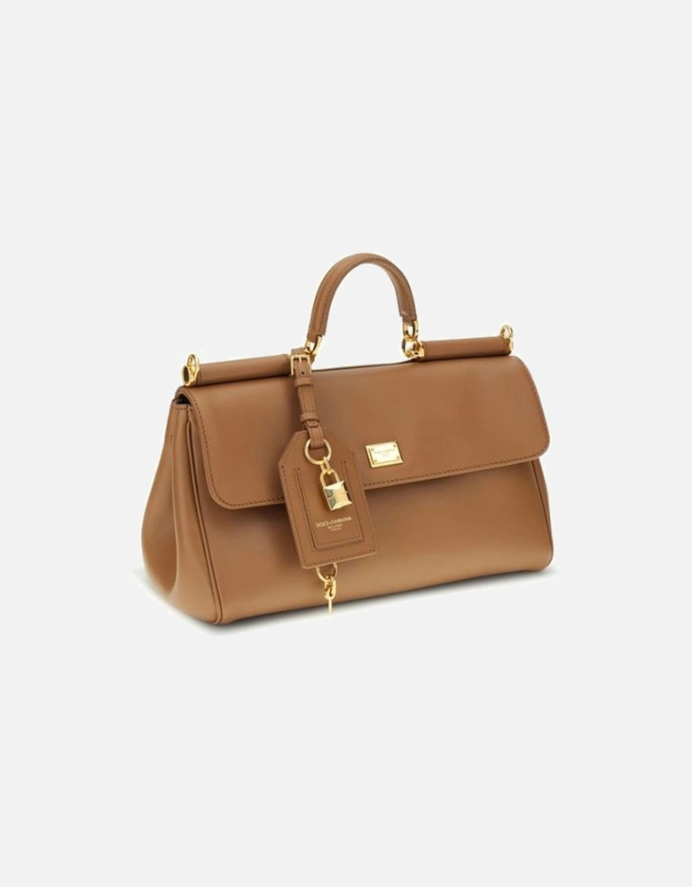 My Sicily Leather Handbag with Top Handle Women - Beige Shoulder Bags