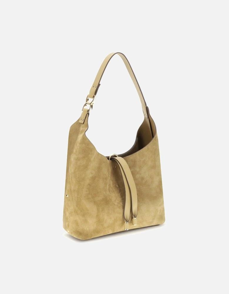 Suede Calfskin Shoulder Bag with Tasseled Closure Women - Beige