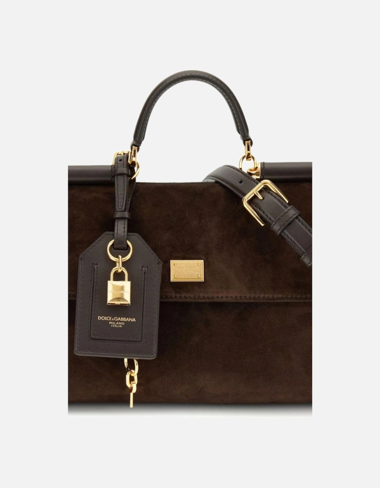 Suede Handbag with Rigid Top Handle Women - Brown