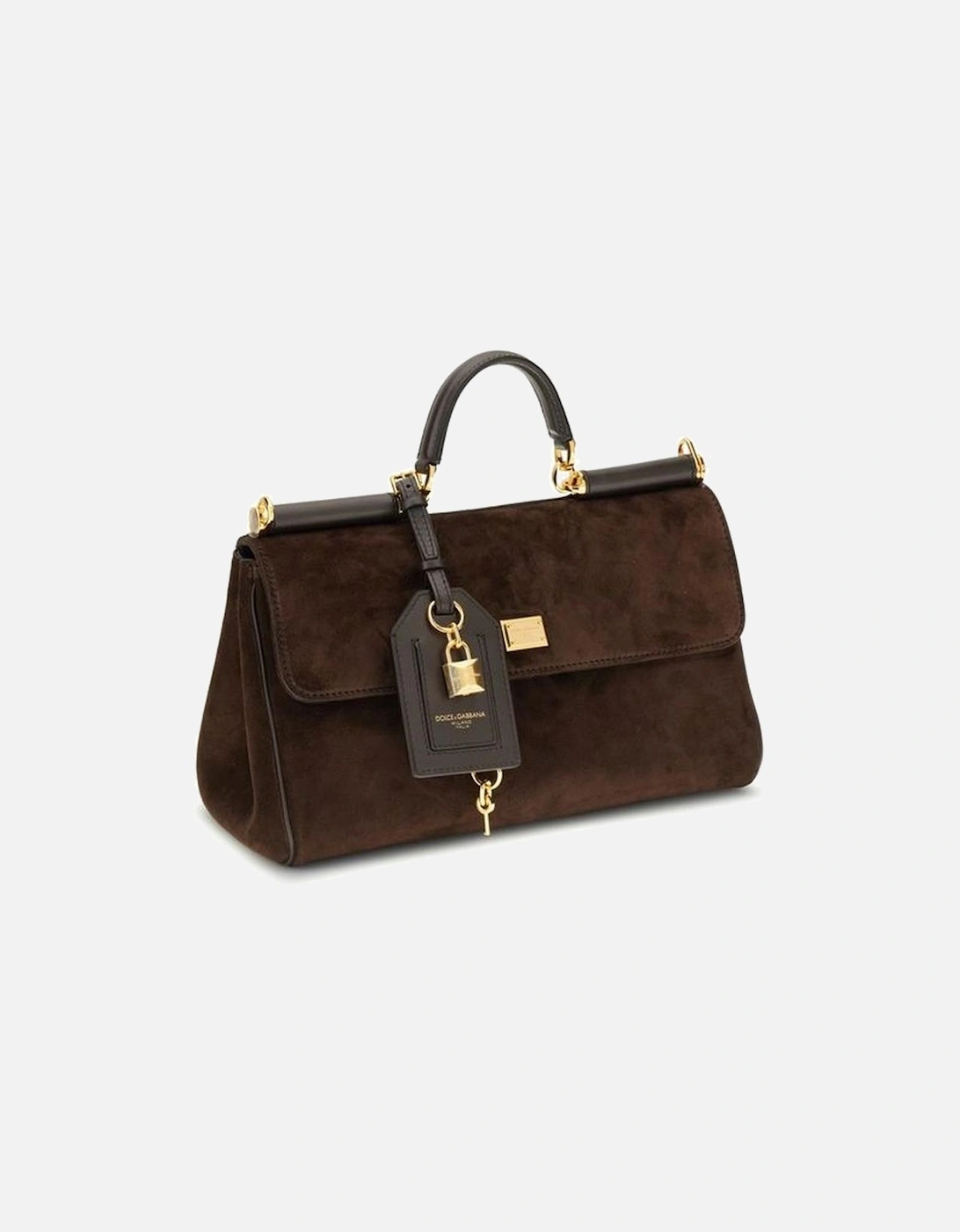 Suede Handbag with Rigid Top Handle Women - Brown
