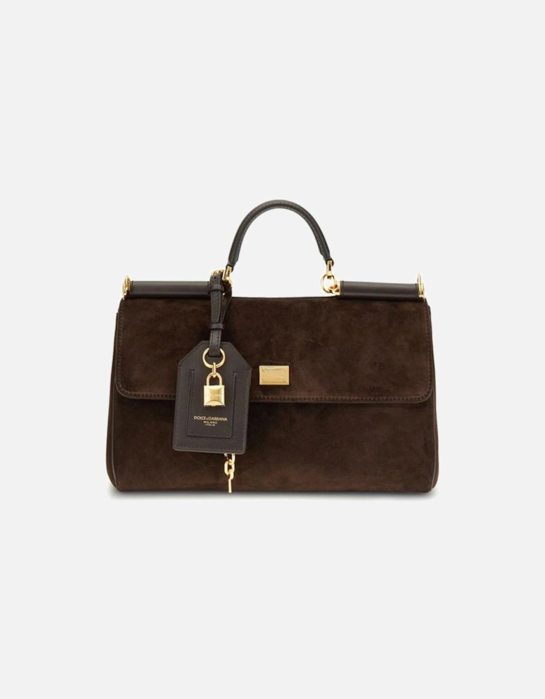 Suede Handbag with Rigid Top Handle Women - Brown