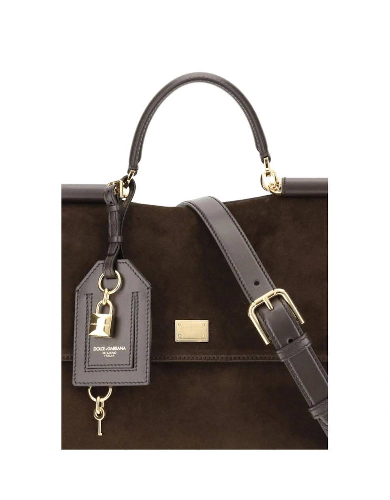 Sicily Suede Handbag with Golden Metallic Details Women - Brown