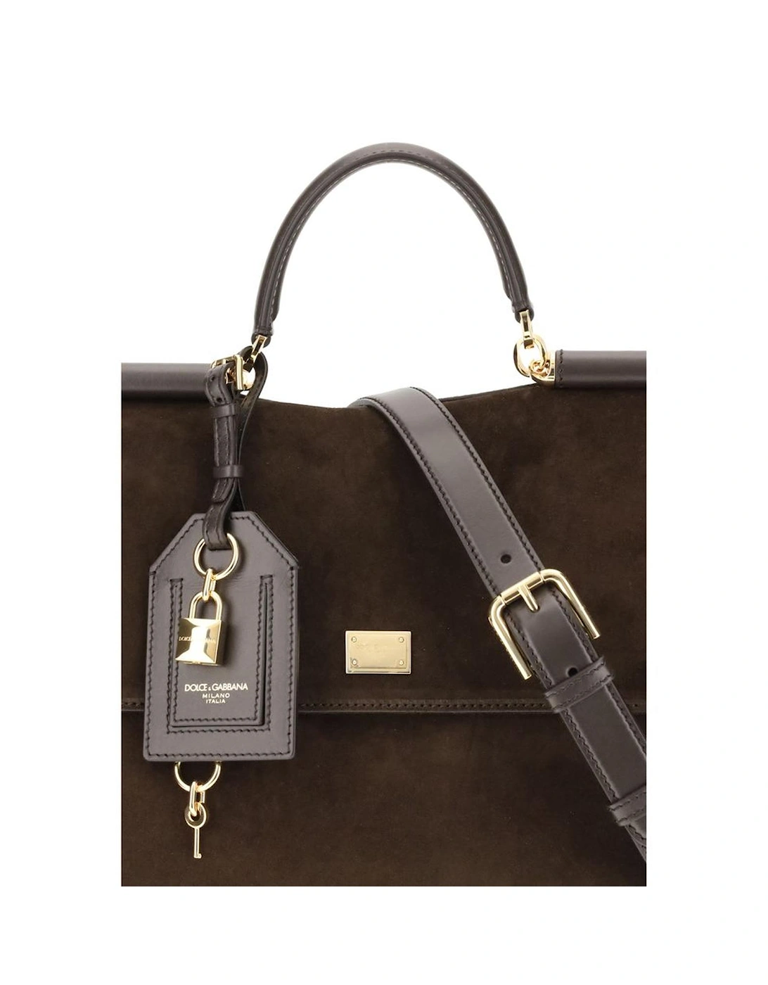 Sicily Suede Handbag with Golden Metallic Details Women - Brown
