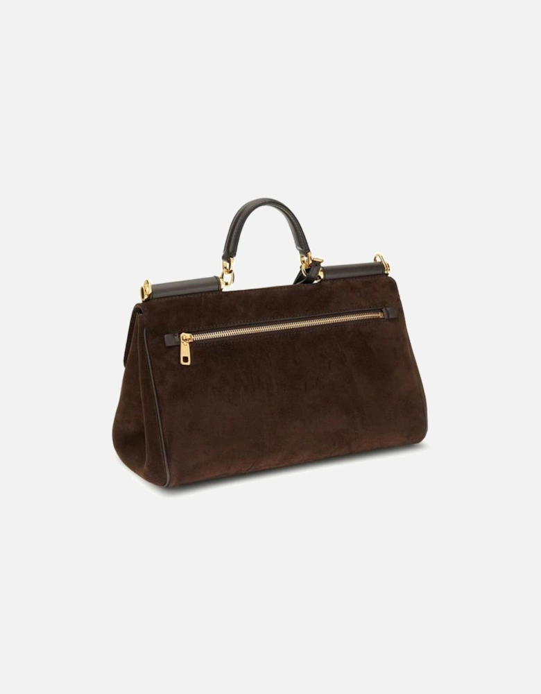 Suede Handbag with Rigid Top Handle Women - Brown