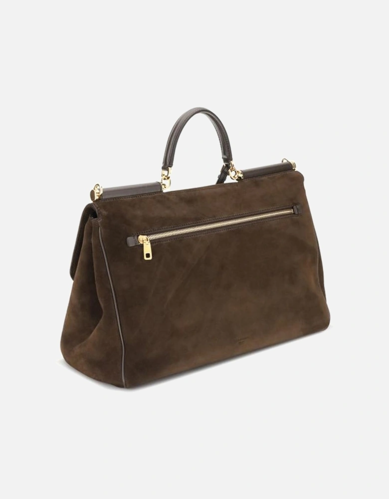 Sicily Suede Handbag with Golden Metallic Details Women - Brown