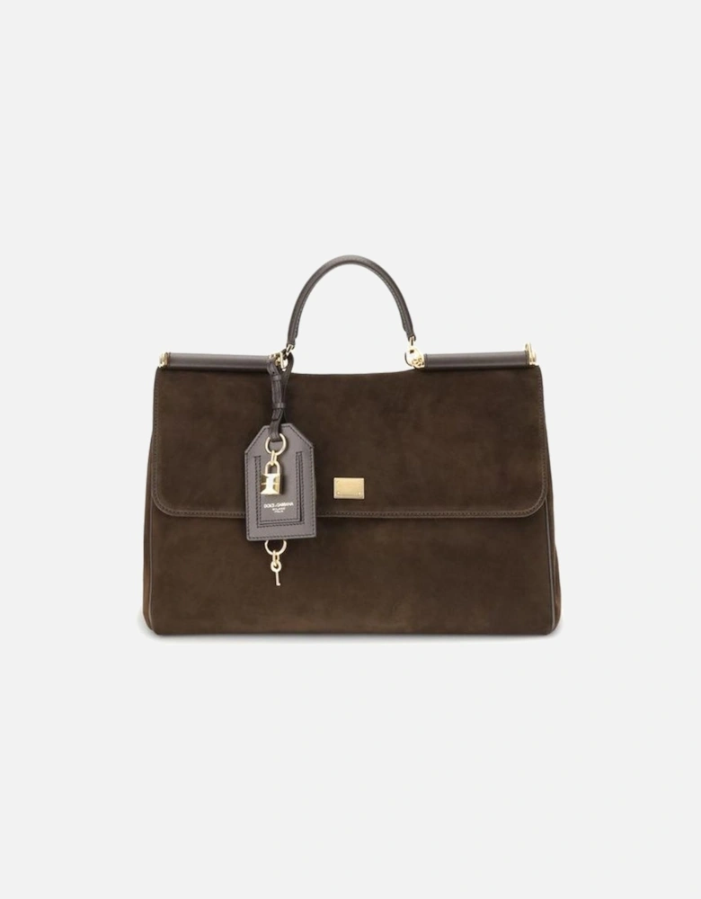 Sicily Suede Handbag with Golden Metallic Details Women - Brown