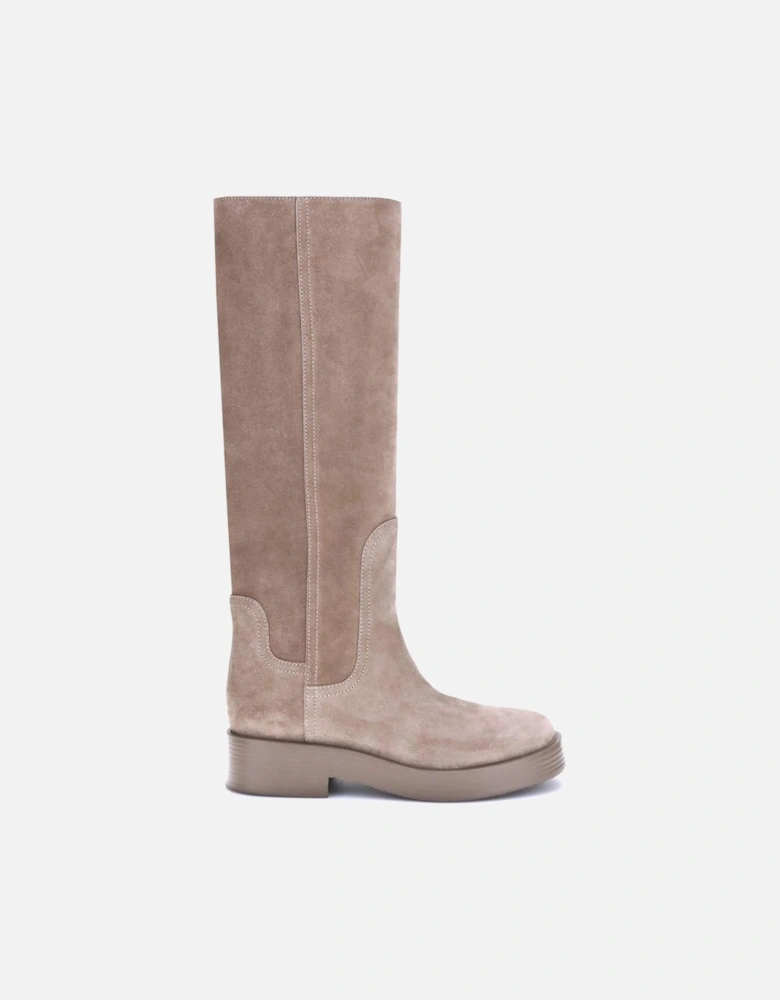 Charlie Suede Knee-High Block Heel Boots Women - Beige