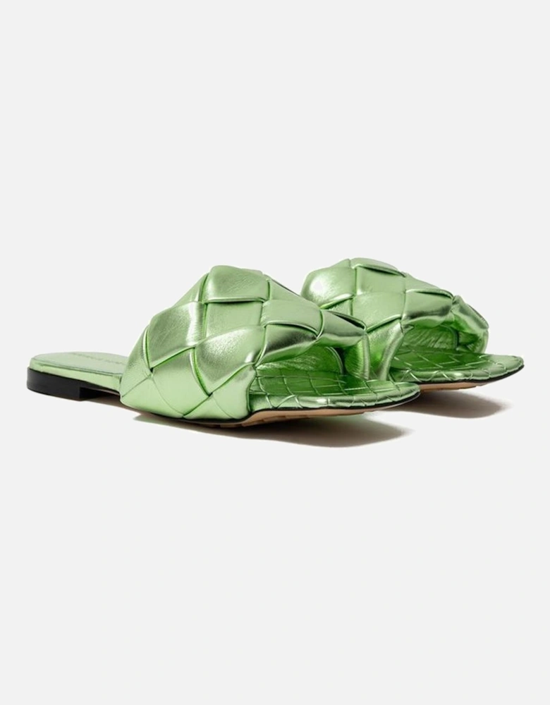 Leather High-Top Sneakers with Gold Accents Women - Green Sandals