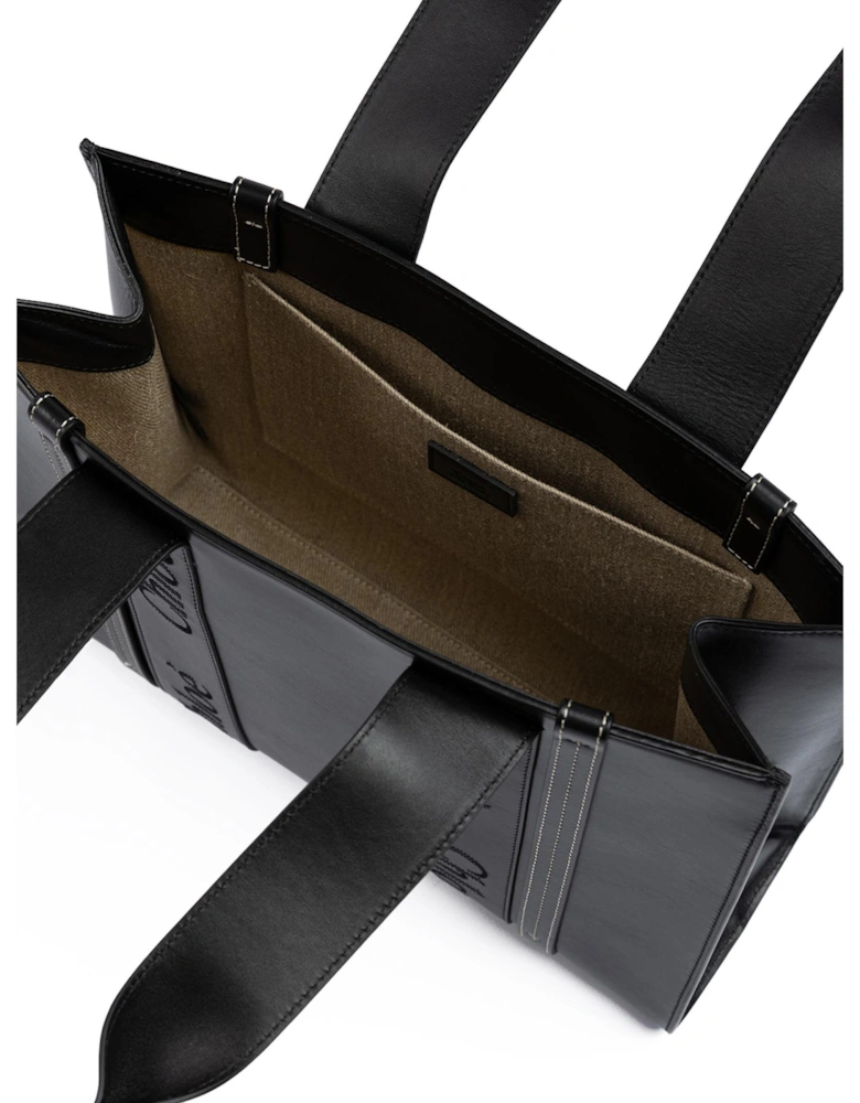 Medium Leather Tote Bag with Embroidered Logo Women - Black Handbags