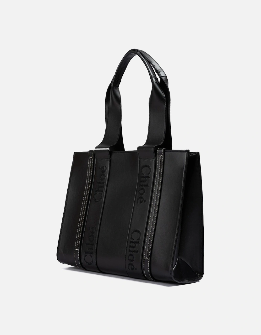 Medium Leather Tote Bag with Embroidered Logo Women - Black Handbags