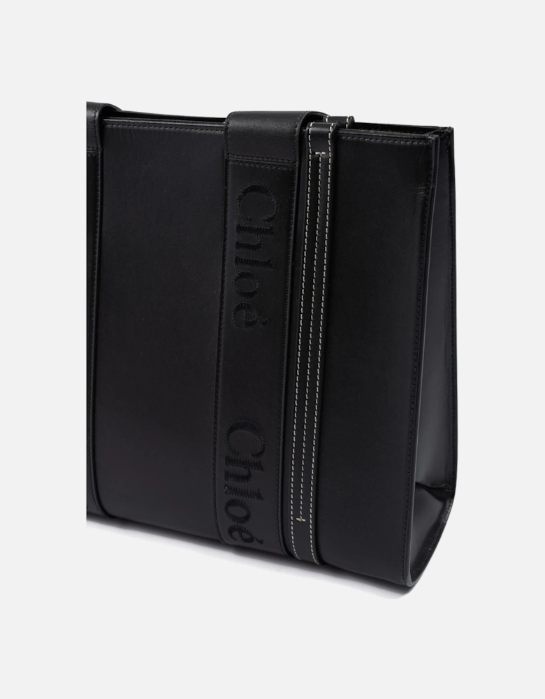 Medium Leather Tote Bag with Embroidered Logo Women - Black Handbags