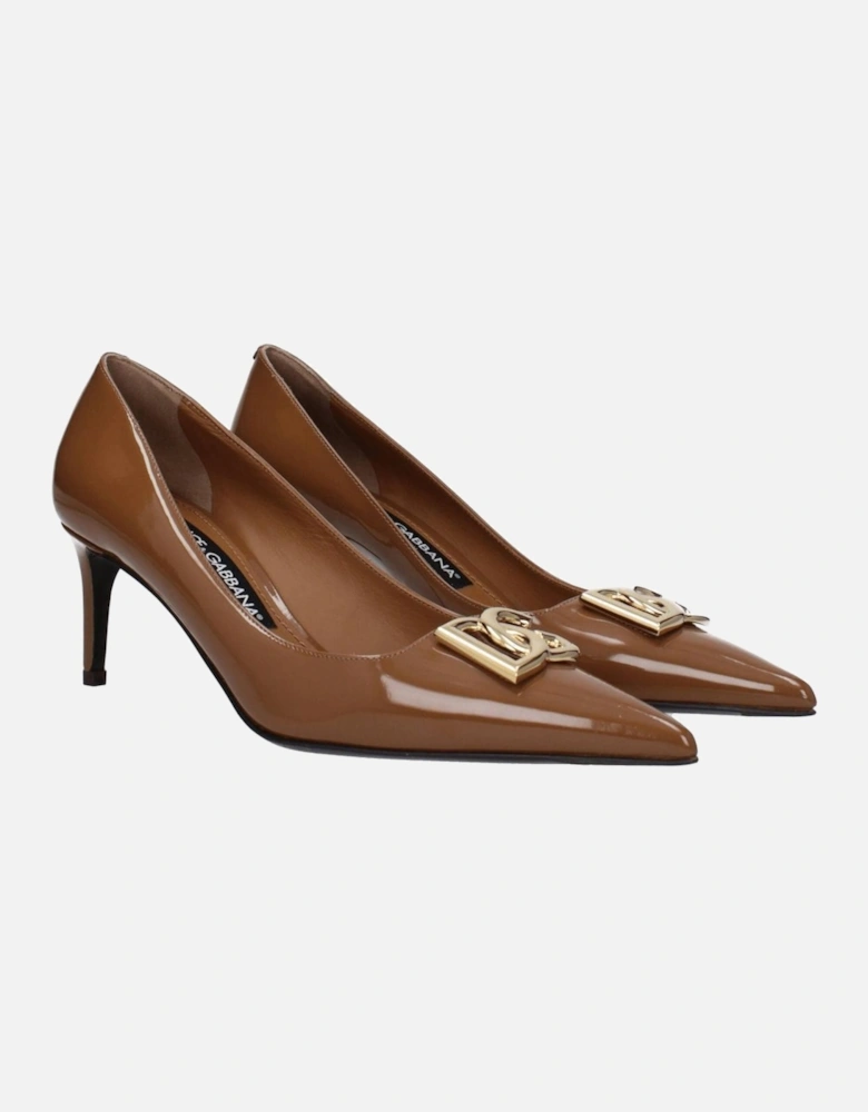 Pointy Toe Mid Heel Leather Pumps Women - Brown