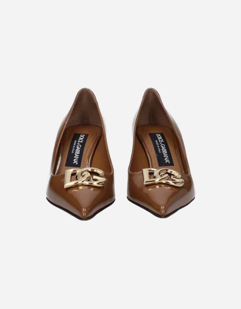 Pointy Toe Mid Heel Leather Pumps Women - Brown