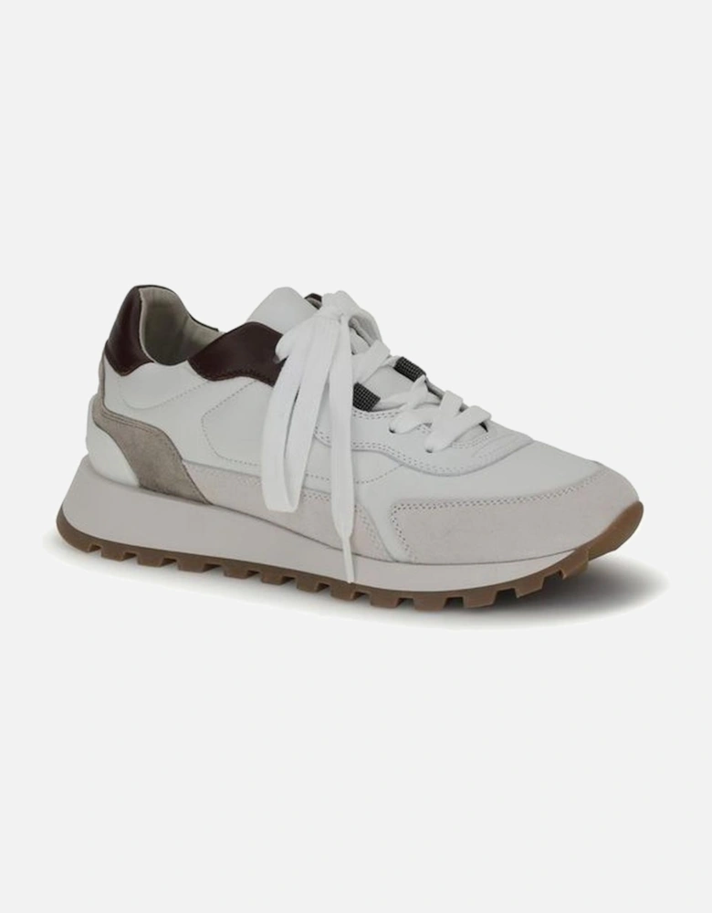 Leather Sneakers with Shiny Jewel Details Women - White