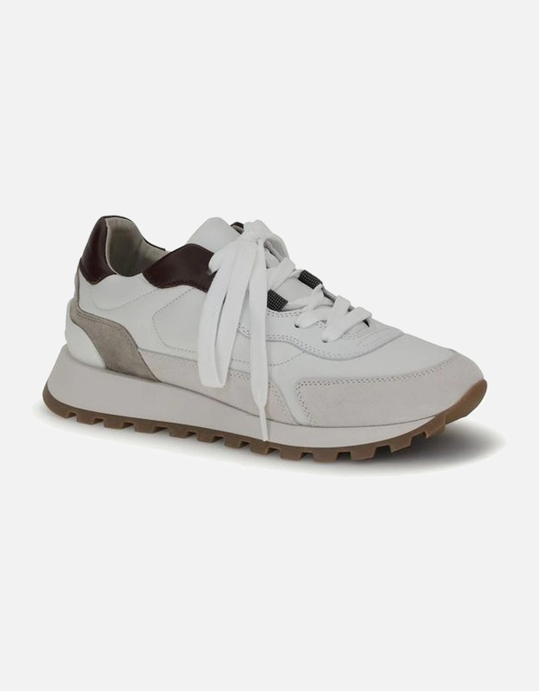 Leather Sneakers with Shiny Jewel Details Women - White