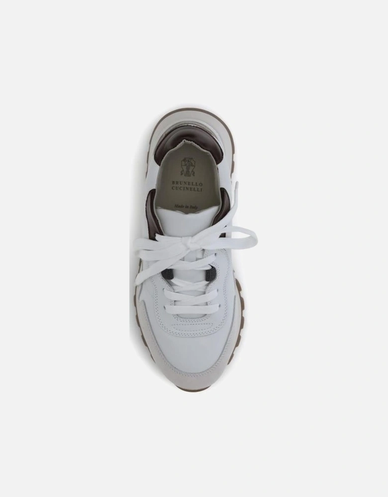 Leather Sneakers with Shiny Jewel Details Women - White