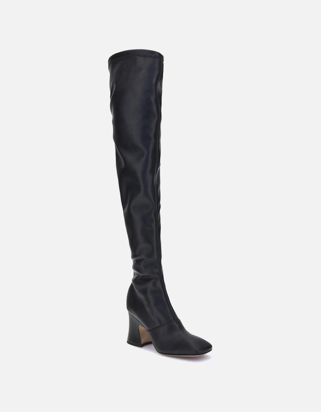 High Leather Mid-Thigh Boots with Asymmetrical Heel Women - Black