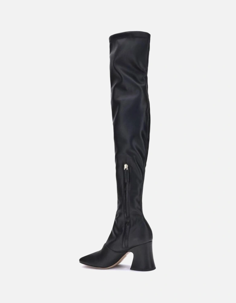 High Leather Mid-Thigh Boots with Asymmetrical Heel Women - Black