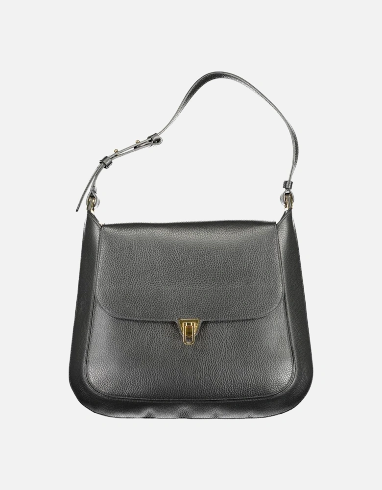 Leather Handbag with Adjustable Shoulder Strap Women - Black