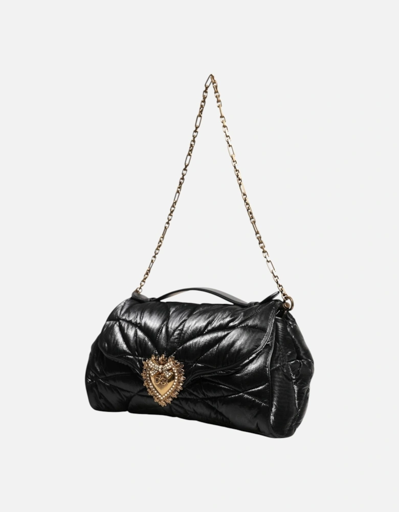 Quilted Leather Satchel with Chain Strap Women - Black Shoulder Bags