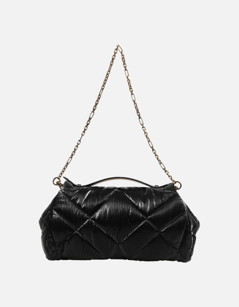 Quilted Leather Satchel with Chain Strap Women - Black Shoulder Bags