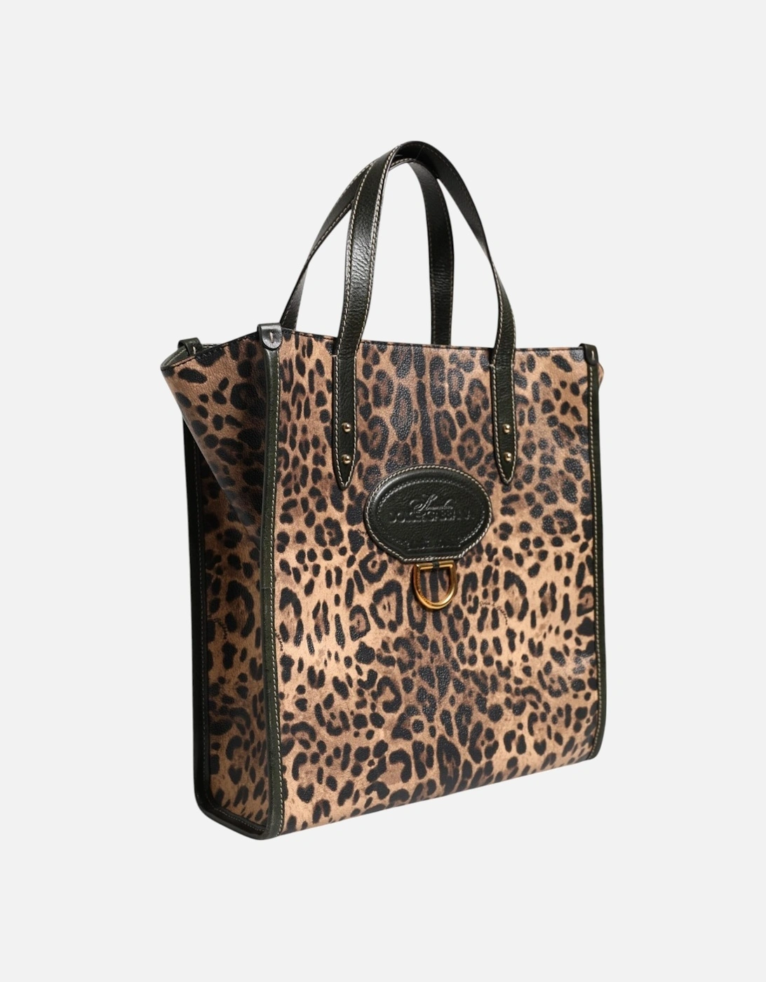 Leopard Print Leather Tote with Stud Detailing Women - Multicolor Tote