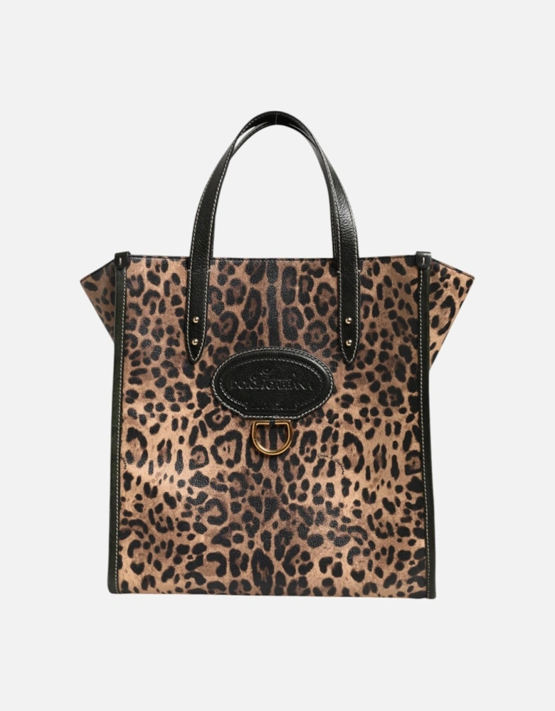 Leopard Print Leather Tote with Stud Detailing Women - Multicolor Tote