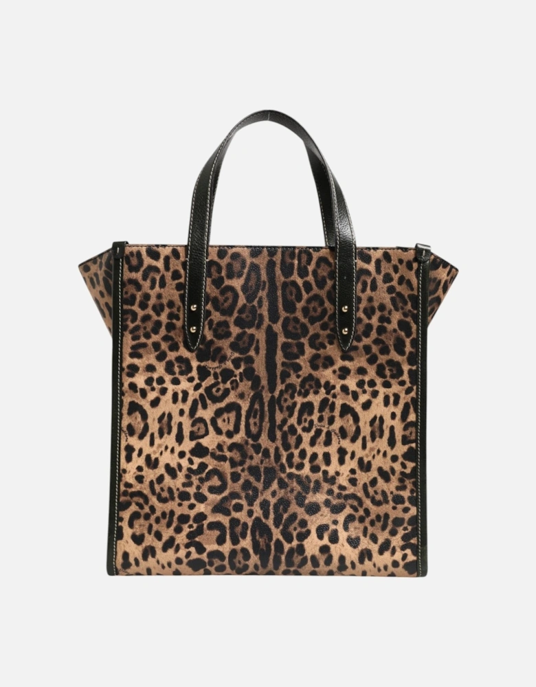 Leopard Print Leather Tote with Stud Detailing Women - Multicolor Tote
