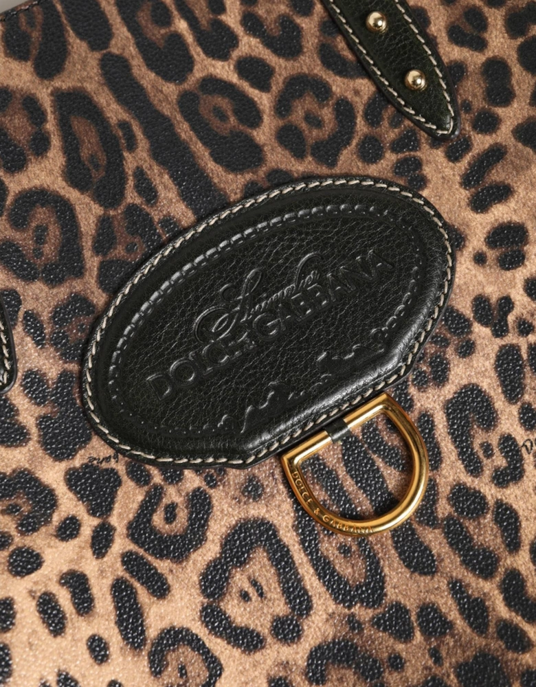 Leopard Print Leather Tote with Stud Detailing Women - Multicolor Tote