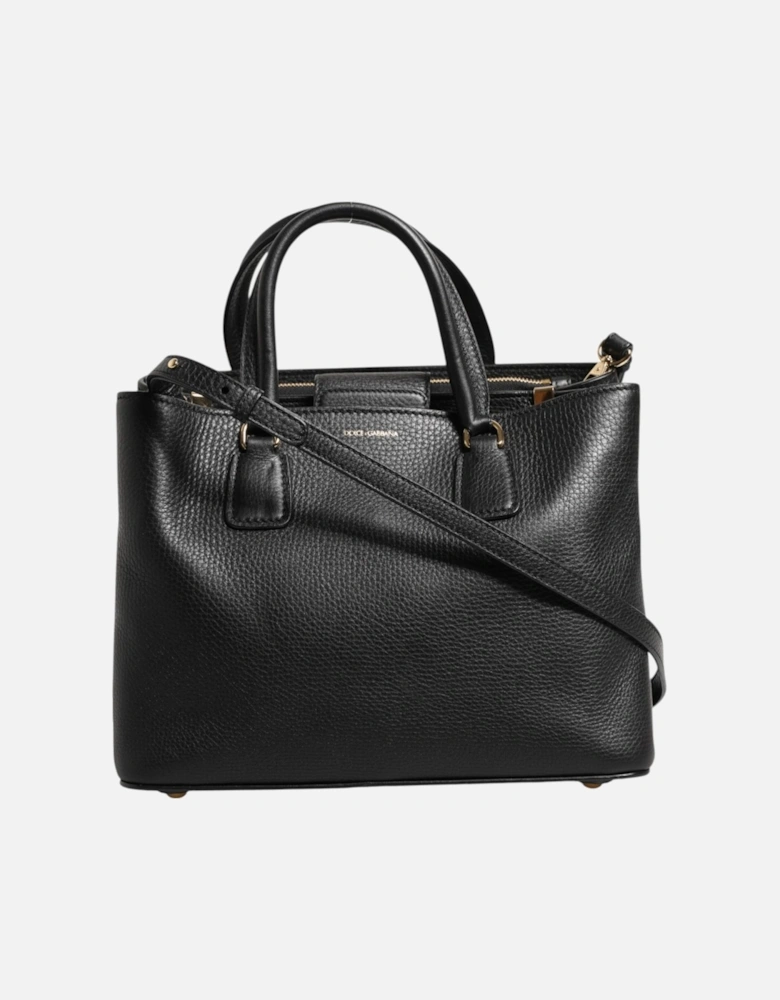 Calf Leather Tote Shoulder Bag with Gold Detailing Women - Black