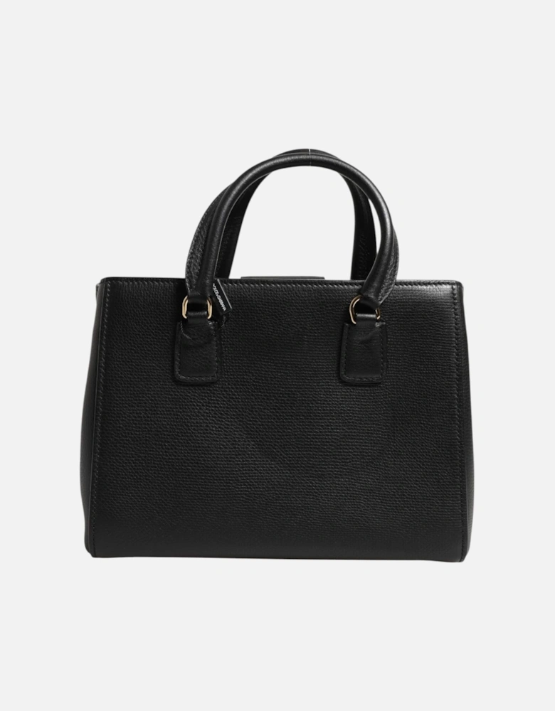 Calf Leather Tote Shoulder Bag with Gold Detailing Women - Black