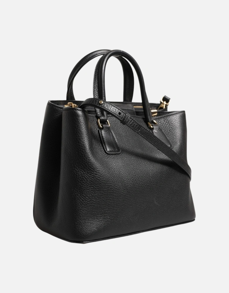 Calf Leather Tote Shoulder Bag with Gold Detailing Women - Black