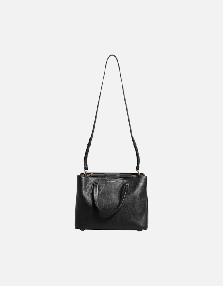 Calf Leather Tote Shoulder Bag with Gold Detailing Women - Black