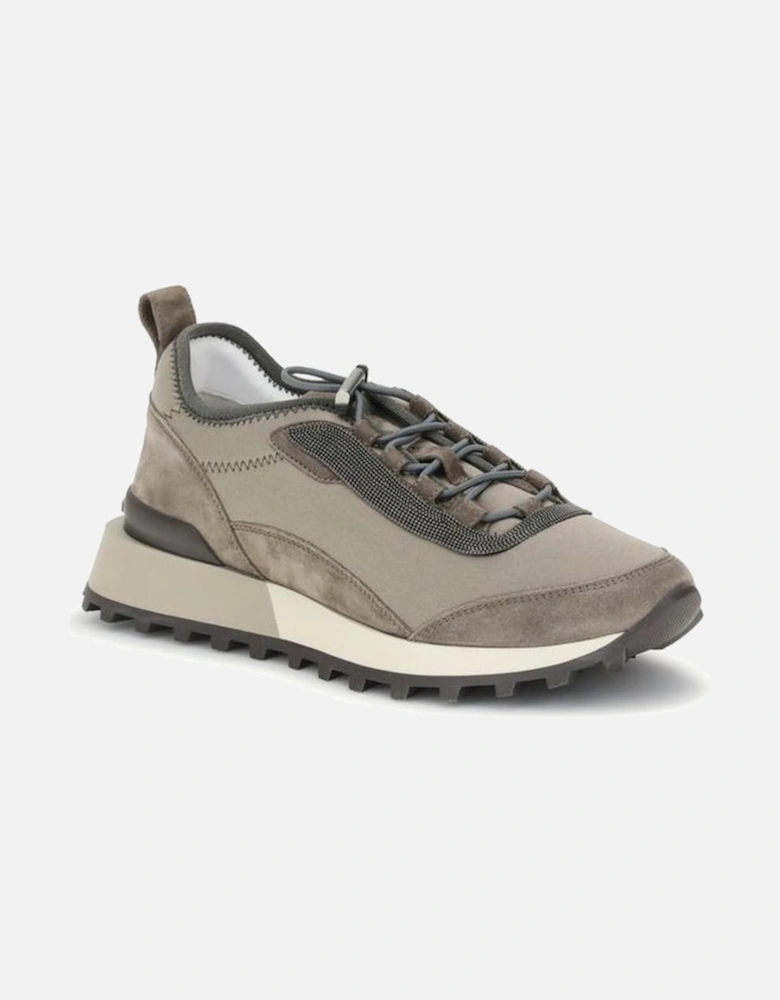 Leather Sneakers with Sparkling Jewel Accents Women - Brown