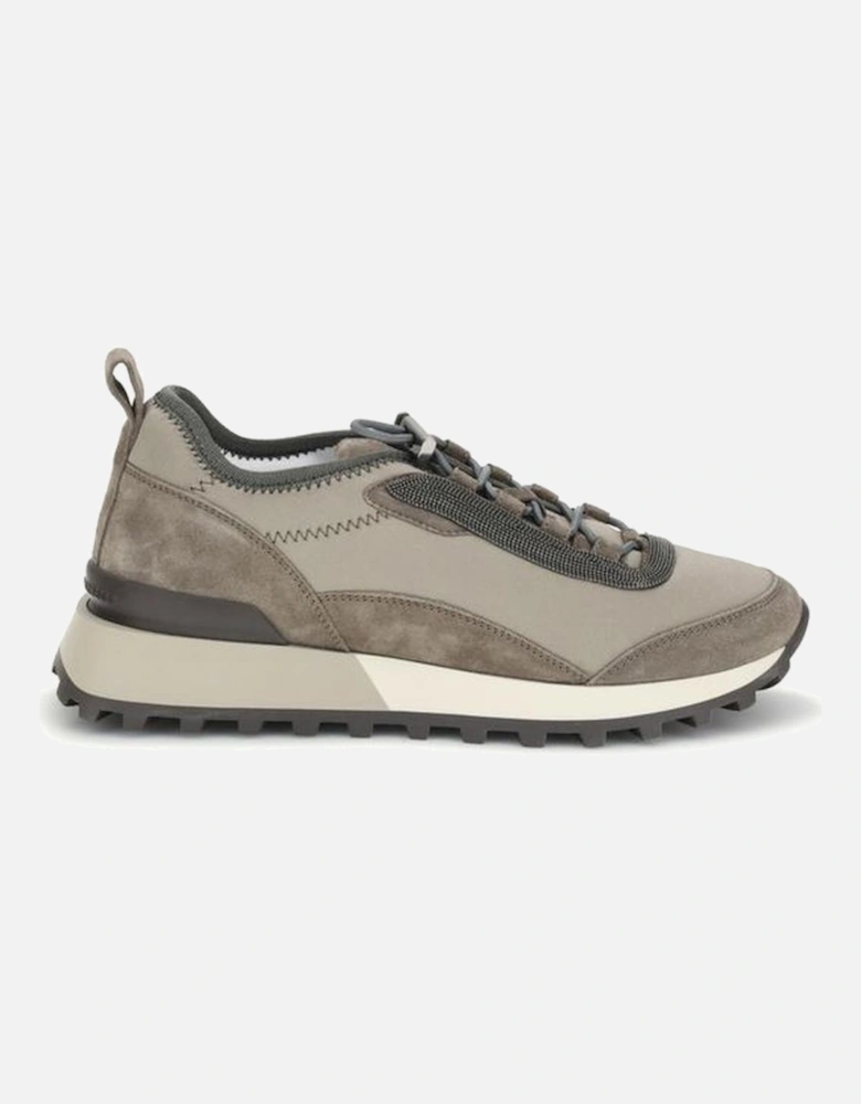 Leather Sneakers with Sparkling Jewel Accents Women - Brown
