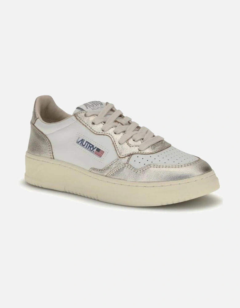 Medalist Low Leather Sneakers with Platinum Heel Women - White