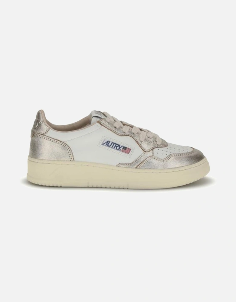 Medalist Low Leather Sneakers with Platinum Heel Women - White