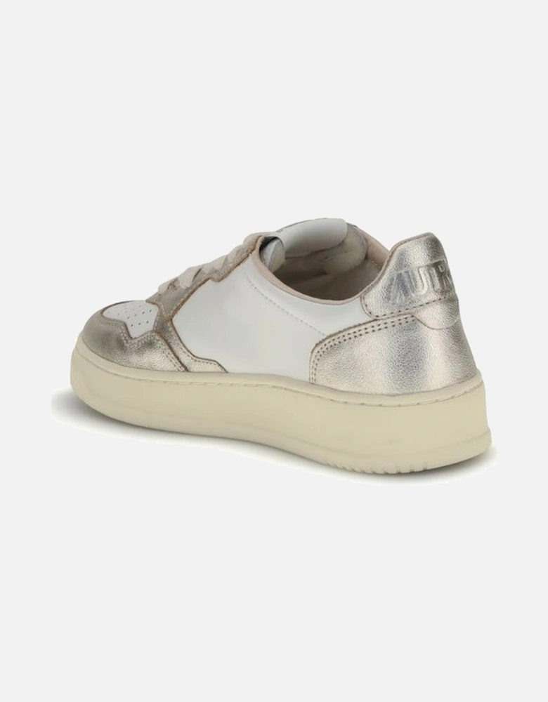 Medalist Low Leather Sneakers with Platinum Heel Women - White