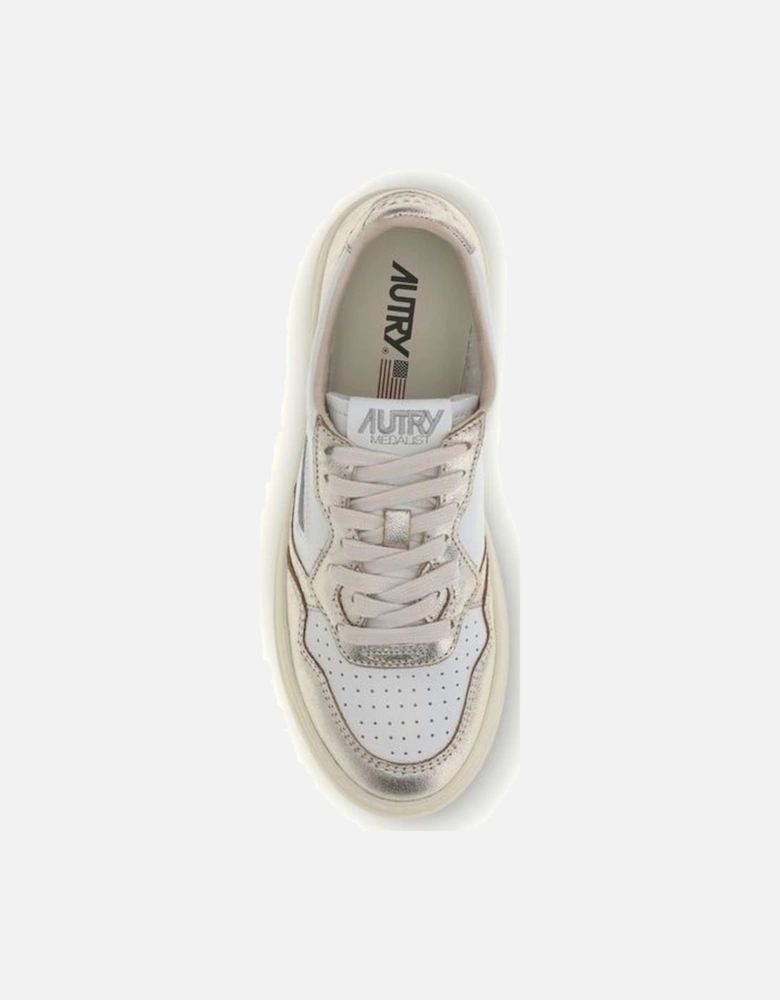 Medalist Low Leather Sneakers with Platinum Heel Women - White