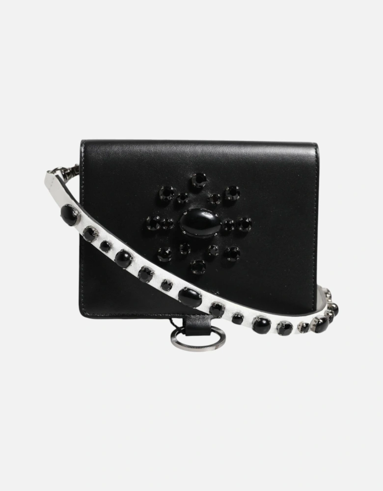 Crystal Embellished Calf Leather Cardholder with Neck Strap Women -