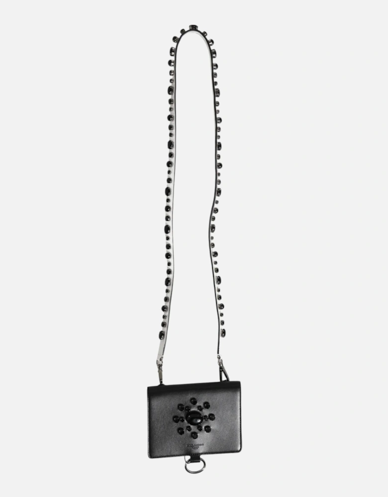 Crystal Embellished Calf Leather Cardholder with Neck Strap Women -