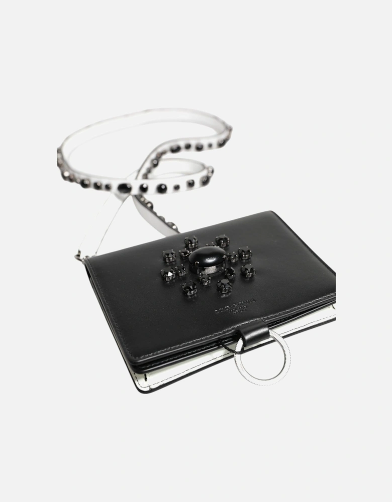 Crystal Embellished Calf Leather Cardholder with Neck Strap Women -