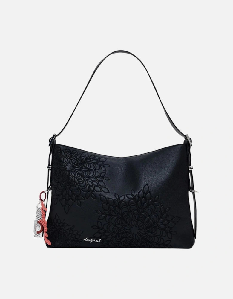 Floral Pattern Handbag with Zip Closure Women - Black Bags