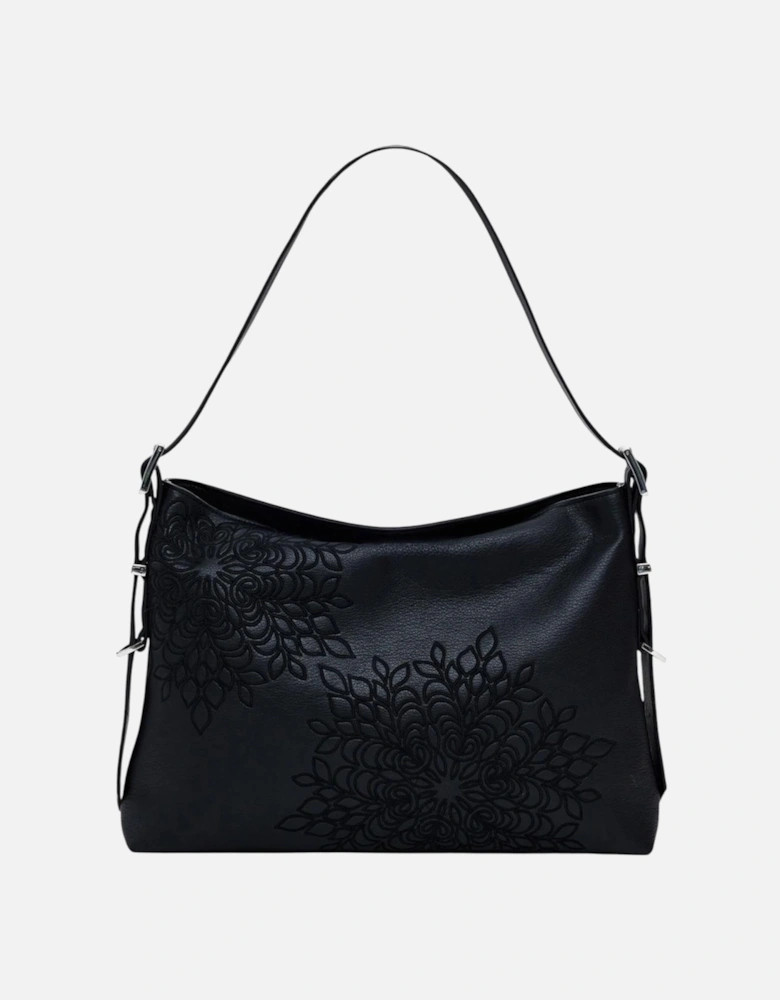 Floral Pattern Handbag with Zip Closure Women - Black Bags